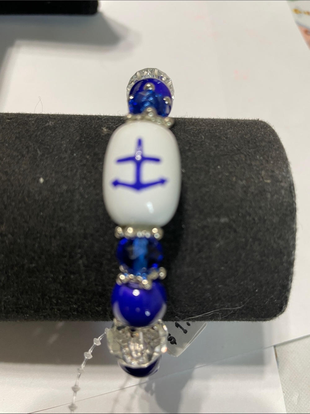 Summer/4th of July Blue and White Anchor Bead Stretch Bracelet